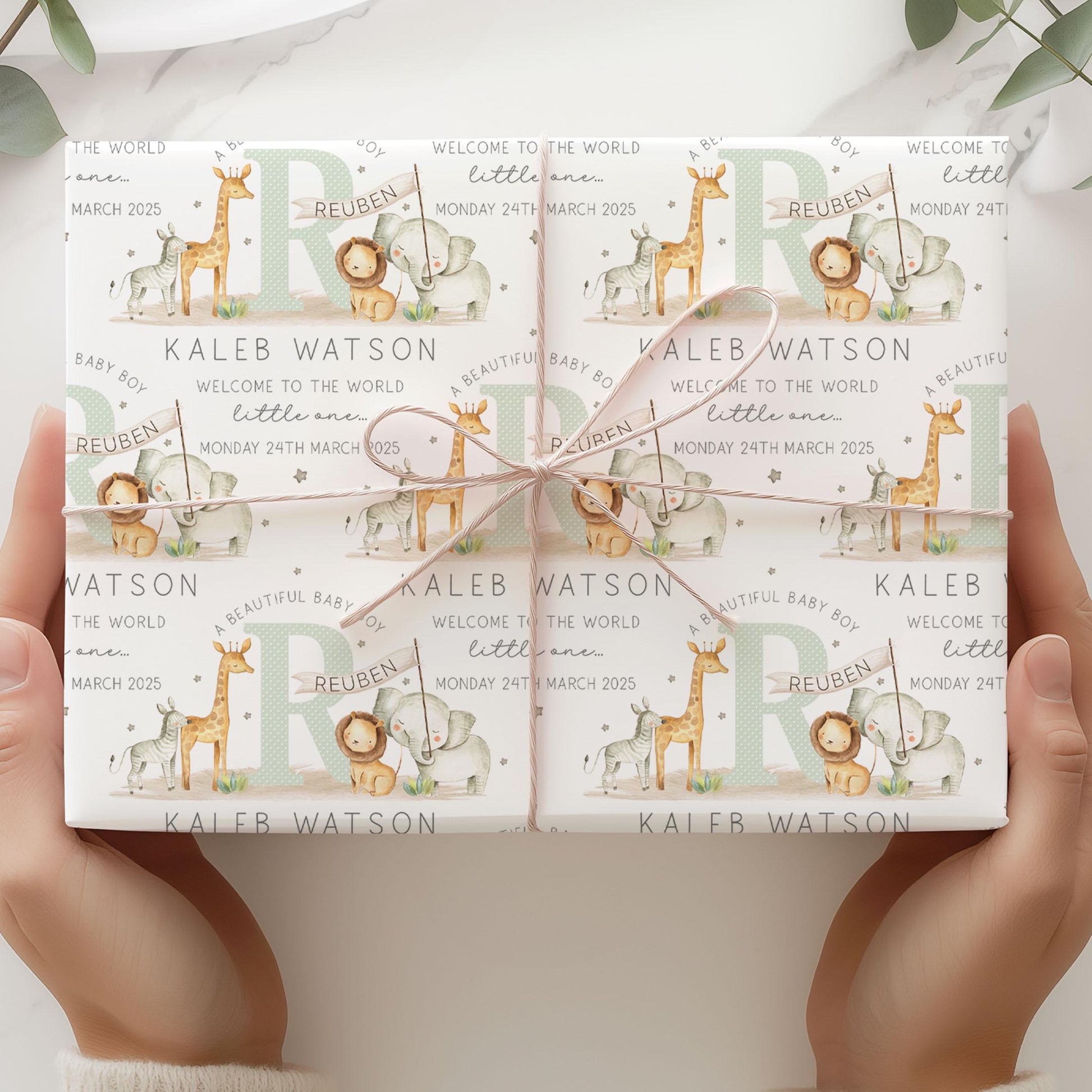 Personalised New Baby Cushion, New Baby Boy Gift, Welcome Baby Boy Gift, Safari Nursery Decor, Baby Boy Nursery Pillow, Safari Animals