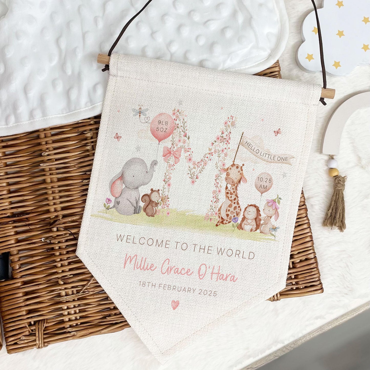 Personalised New Baby Cushion, New Baby Girl Gift, Welcome Baby Girl, Nursery Decor, Baby Girl Nursery Pillow, Personalised Name Birth Stats