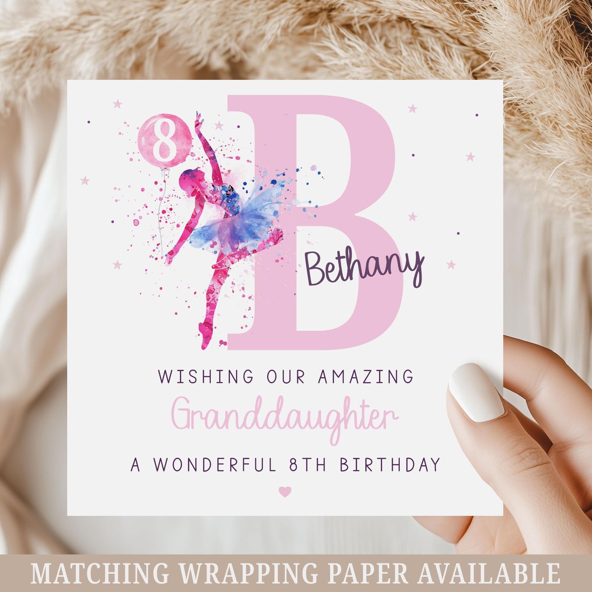 Ballerina Birthday Card, Personalised 7th, 8th, 9th Any Age Ballet Dancer Birthday Card for Daughter, Granddaughter, Goddaughter, Niece