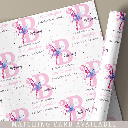 Ballerina Birthday Gift Wrapping Paper, Personalised 6th 7th 8th Any Age Ballet Dancer Birthday Gift Wrap & Card for Girls, Ballerina Gift