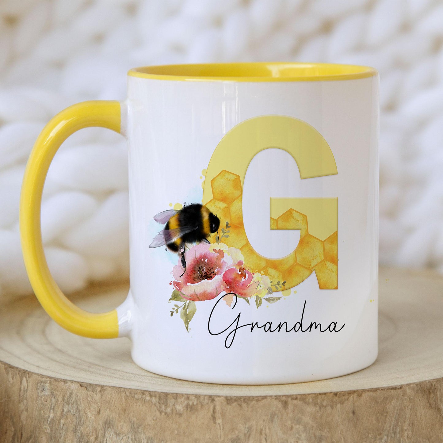 Personalised Bee Initial Mug, Tea Coffee Bee Mug Gift, Choice of Mug Colours, Bee Alphabet Mug, Gift for Bee Keeper, for Friend, for Teacher