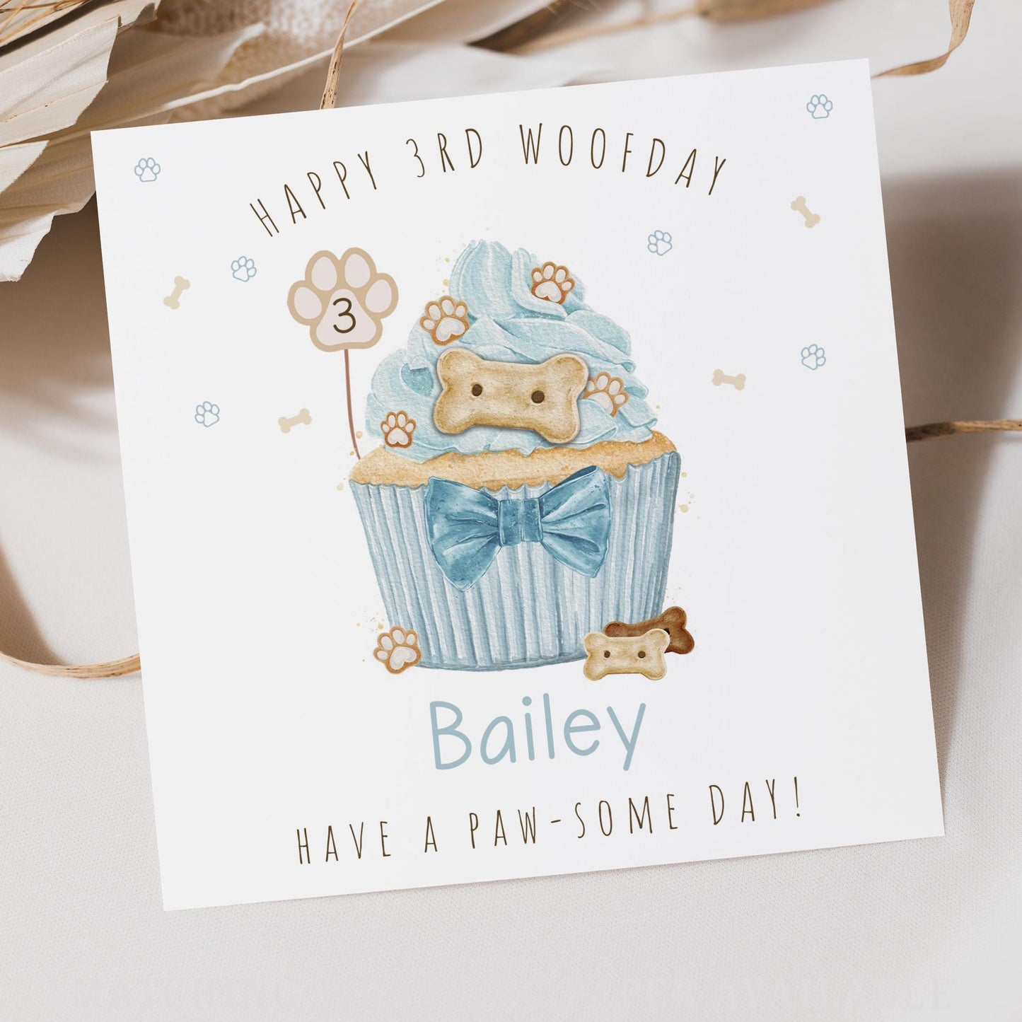 Dog Birthday Card, Personalised Happy Woofday Card for Any Age, Pink or Blue Pupcake Card, 1st Birthday Card for Dogs, Dog Birthday Gift