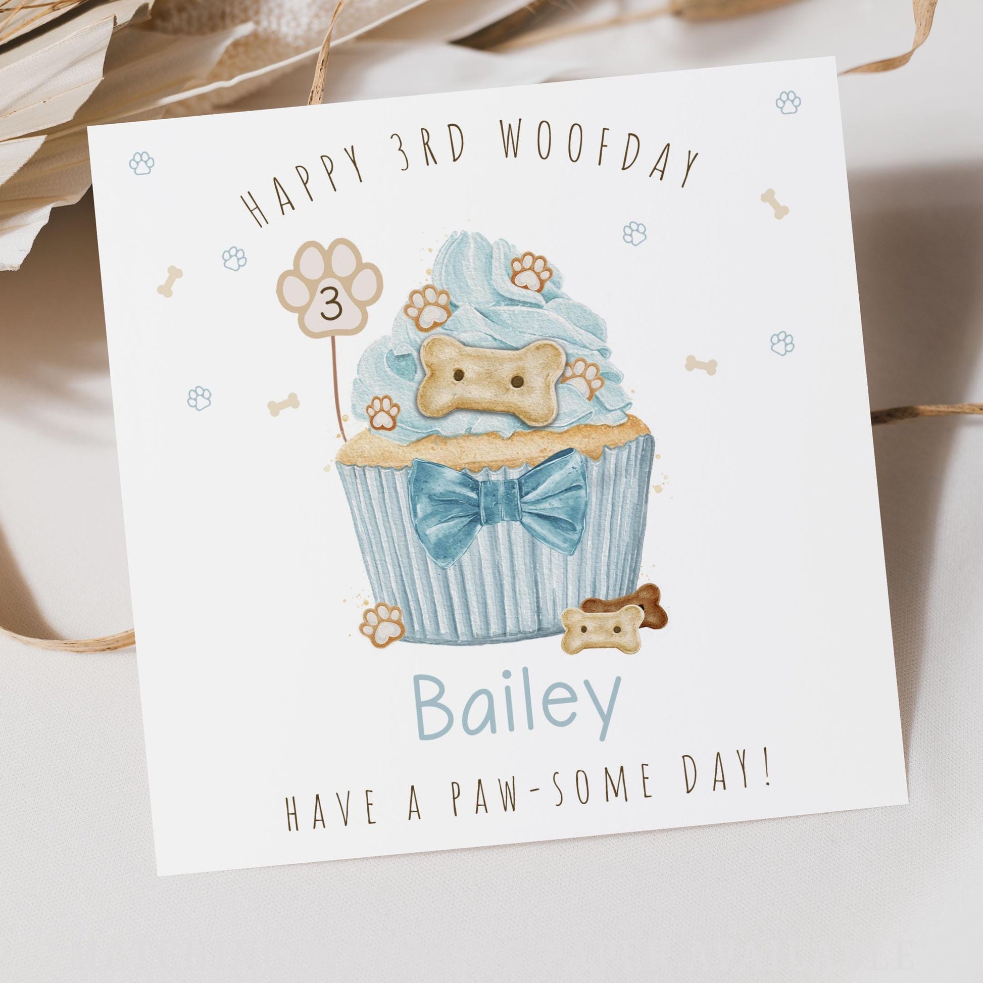 Dog Birthday Card, Personalised Happy Woofday Card for Any Age, Pink or Blue Pupcake Card, 1st Birthday Card for Dogs, Dog Birthday Gift