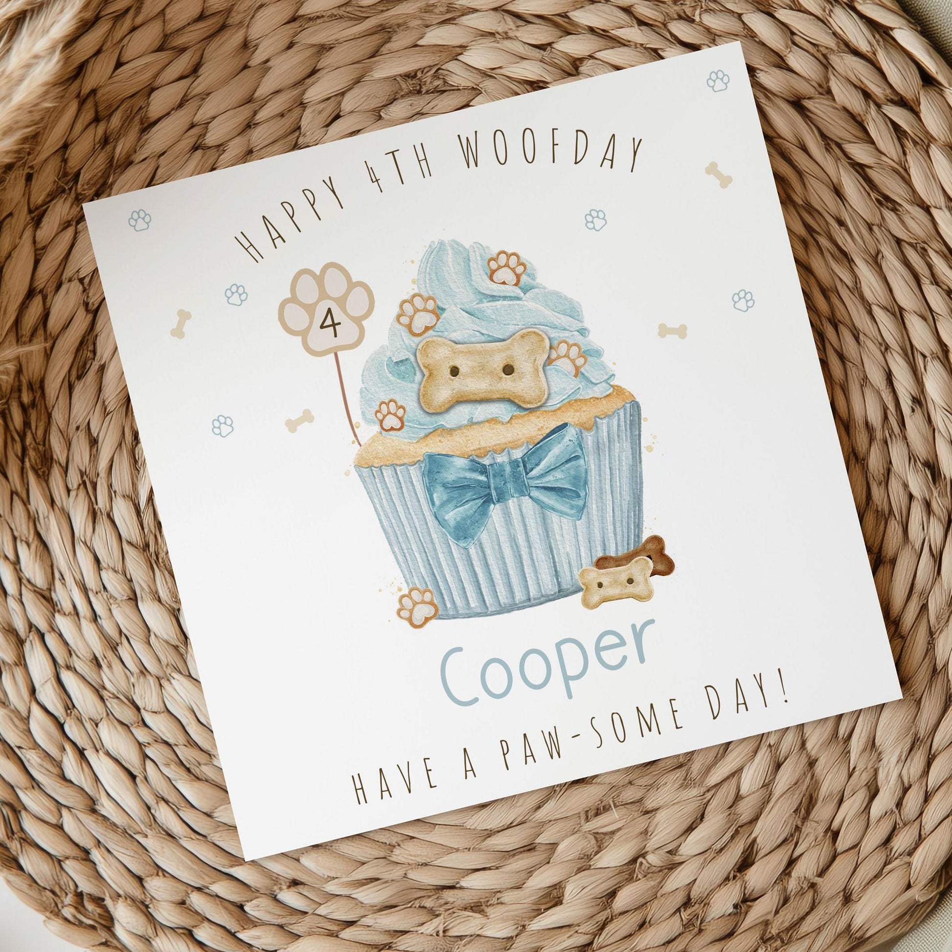 Dog Birthday Card, Personalised Happy Woofday Card for Any Age, Pink or Blue Pupcake Card, 1st Birthday Card for Dogs, Dog Birthday Gift
