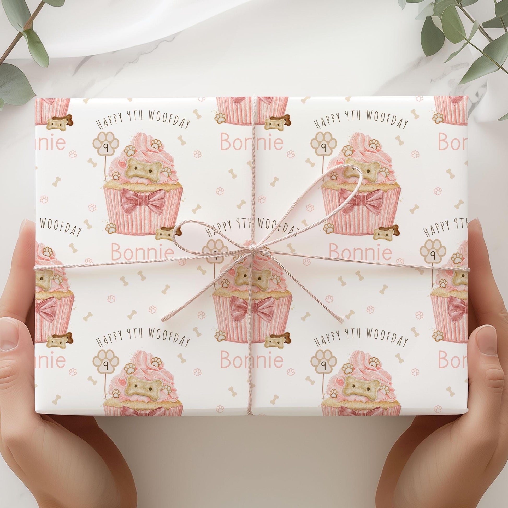 Dog Birthday Gift Wrapping Paper, Personalised Happy Woofday Gift Wrap for the Dog, Pink or Blue Pupcake Pet Birthday Gift Wrap for Any Age