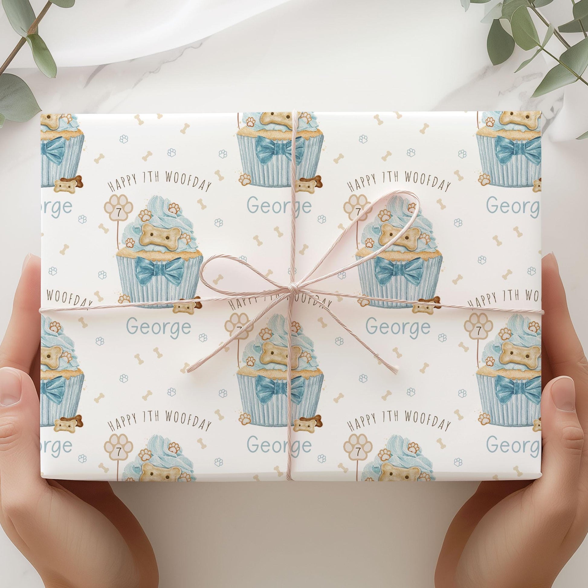Dog Birthday Gift Wrapping Paper, Personalised Happy Woofday Gift Wrap for the Dog, Pink or Blue Pupcake Pet Birthday Gift Wrap for Any Age