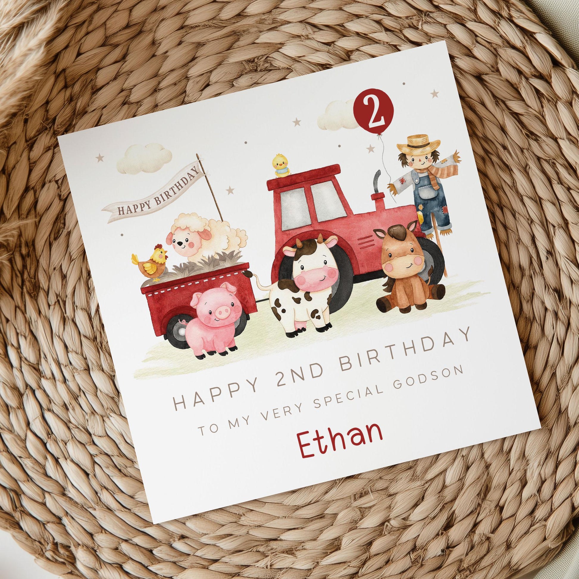 Red Tractor Birthday Gift Wrapping Paper, Personalised 1st, 2nd, 3rd, 4th Any Age Farm Animals Birthday Gift Wrap for Son, Grandson, Nephew
