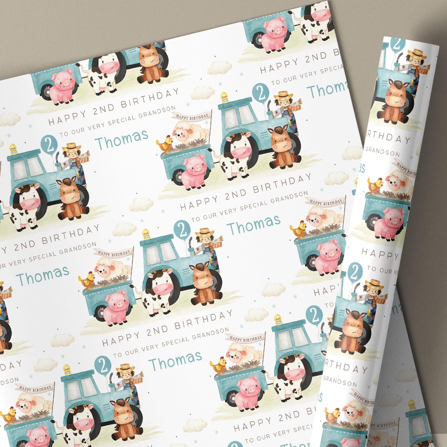 Blue Tractor Birthday Card, Personalised Farm Animals 1st, 2nd, 3rd, 4th Any Age Birthday Card for Son, Grandson, Nephew, Brother, Boys