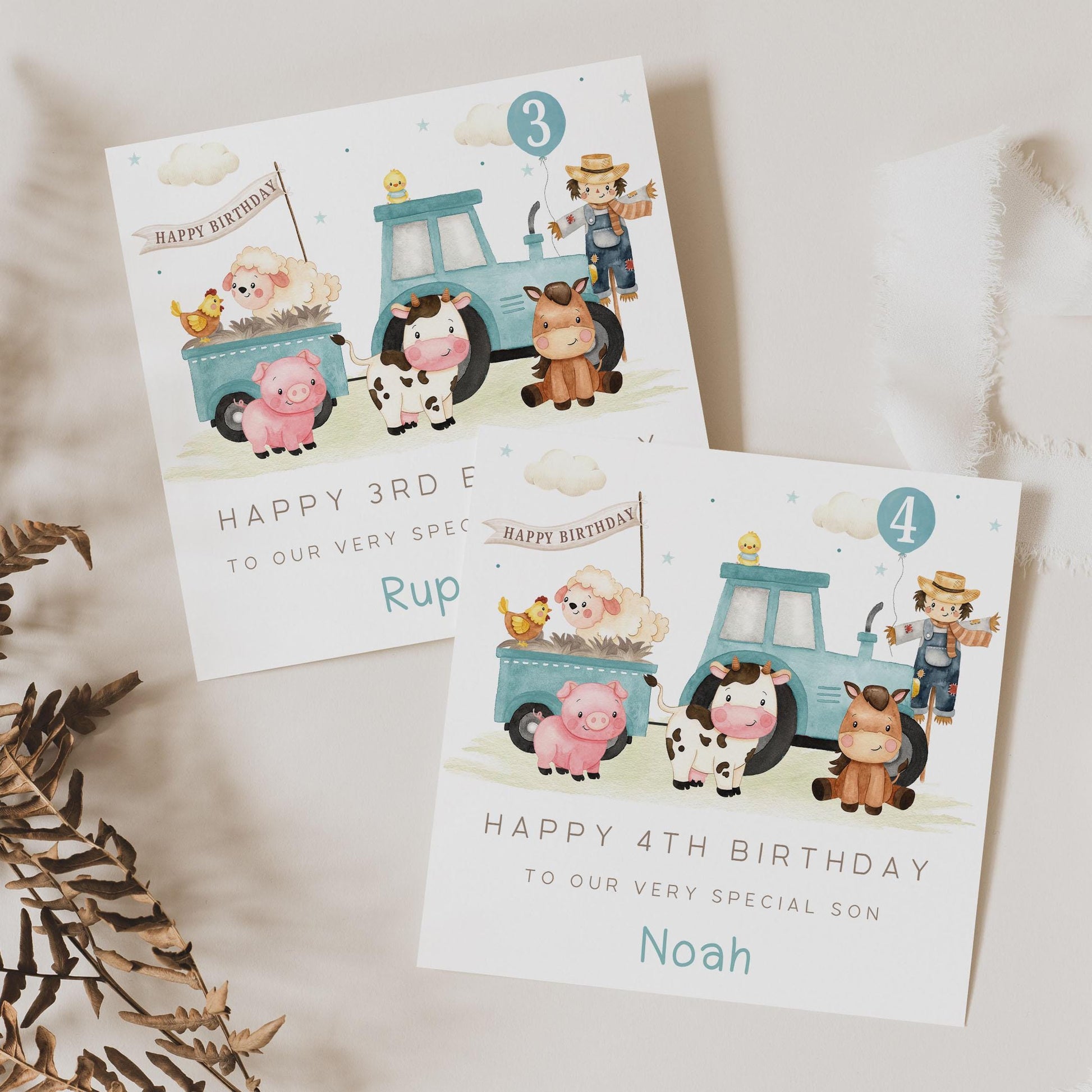 Blue Tractor Birthday Gift Wrapping Paper, Personalised 1st, 2nd, 3rd, 4th Any Age Farm Animals Birthday Gift Wrap for Son, Grandson, Nephew
