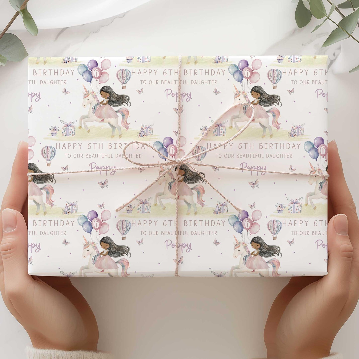 Princess and Unicorn Birthday Gift Wrapping Paper, Personalised for 3rd, 4th, 5th, 6th Any Age Birthday, Girls Happy Birthday Gift Wrap