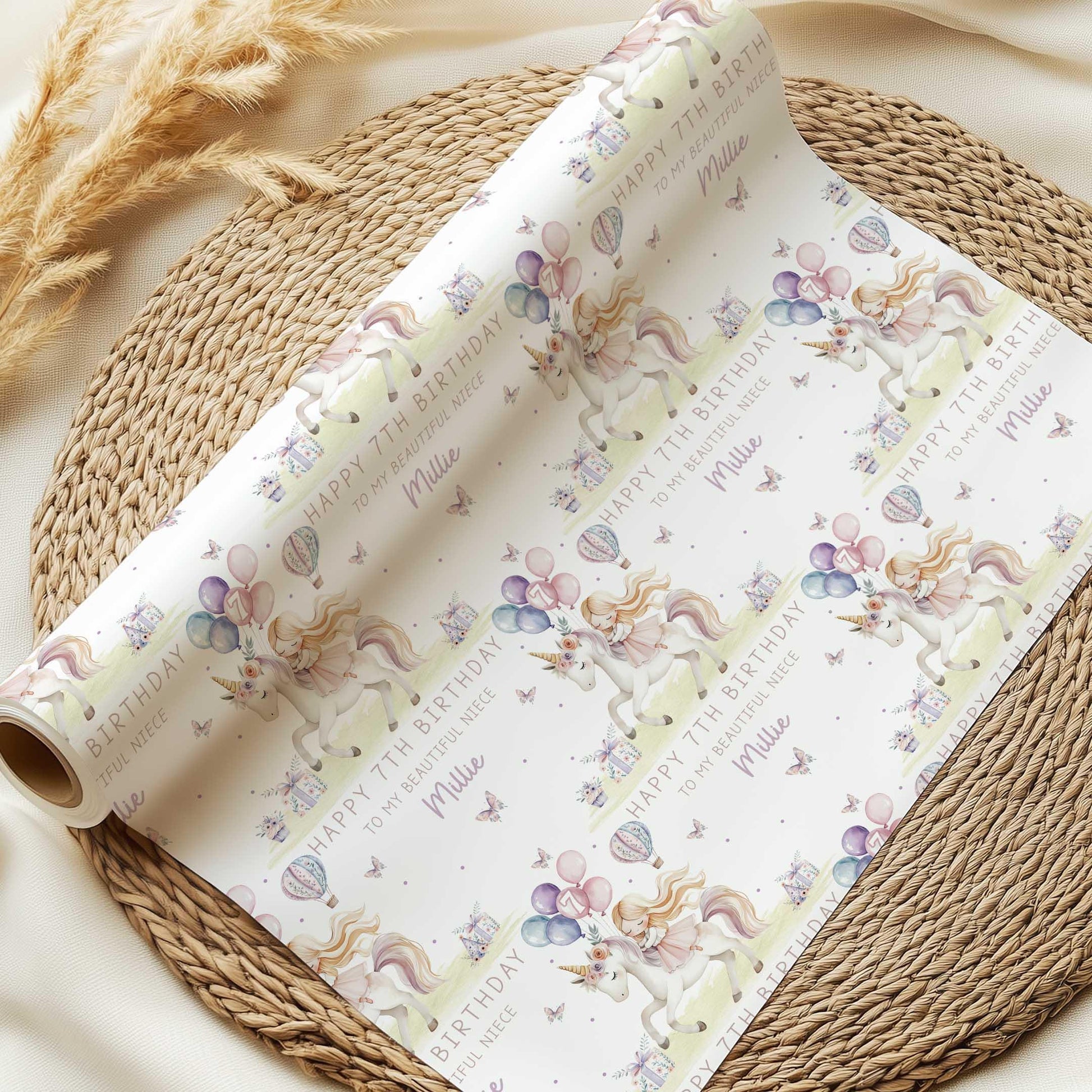 Princess and Unicorn Birthday Gift Wrapping Paper, Personalised for 3rd, 4th, 5th, 6th Any Age Birthday, Girls Happy Birthday Gift Wrap