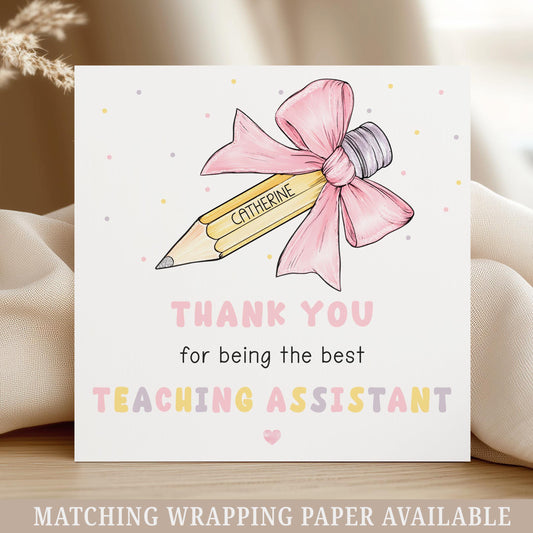 Thank You Teaching Assistant Card, Personalised Card for Classroom Assistant, Keyworker, End of School Year Thank You Gift, Leaving Card