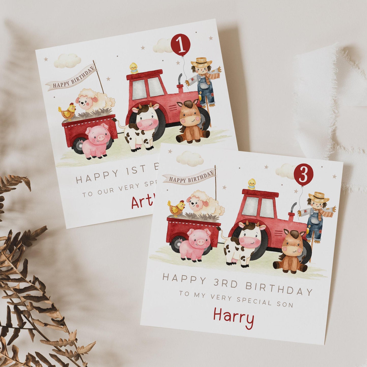 Red Tractor Birthday Gift Wrapping Paper, Personalised 1st, 2nd, 3rd, 4th Any Age Farm Animals Birthday Gift Wrap for Son, Grandson, Nephew