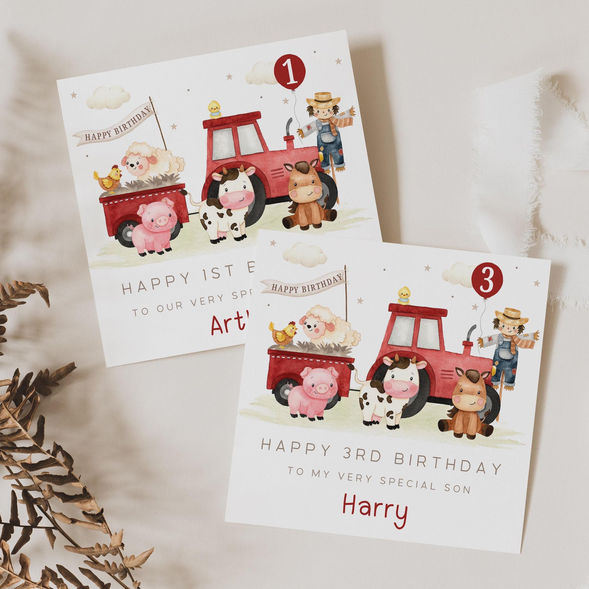 Red Tractor Birthday Gift Wrapping Paper, Personalised 1st, 2nd, 3rd, 4th Any Age Farm Animals Birthday Gift Wrap for Son, Grandson, Nephew