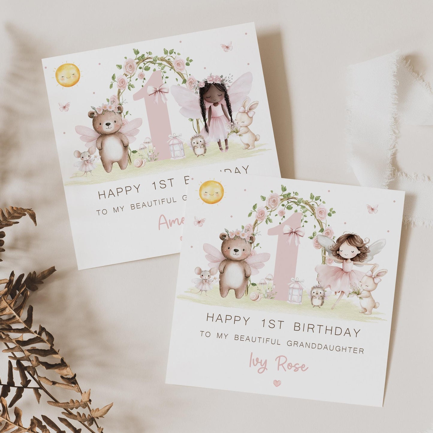Girls Fairy Birthday Gift Wrapping Paper, Personalised 1st Birthday Woodland Fairy and Animals Gift Wrap for Daughter, Granddaughter, Niece
