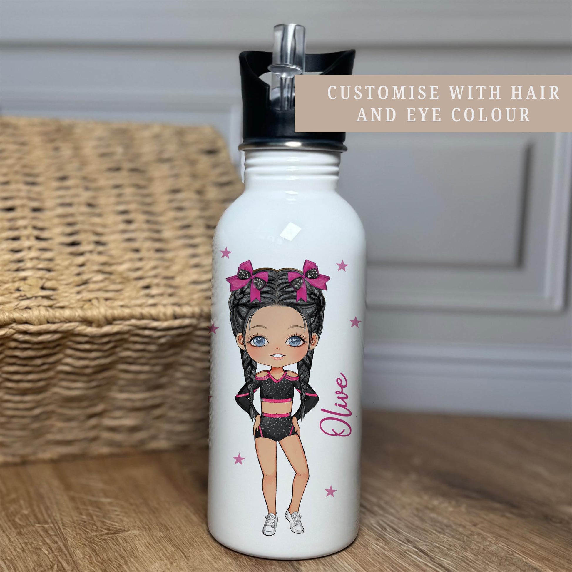 Cheerleader Water Bottle, Personalised Cheer & Dance 600ml Stainless Steel Bottle, Custom Dance Character, Cheer Class Bottle, Team Gift