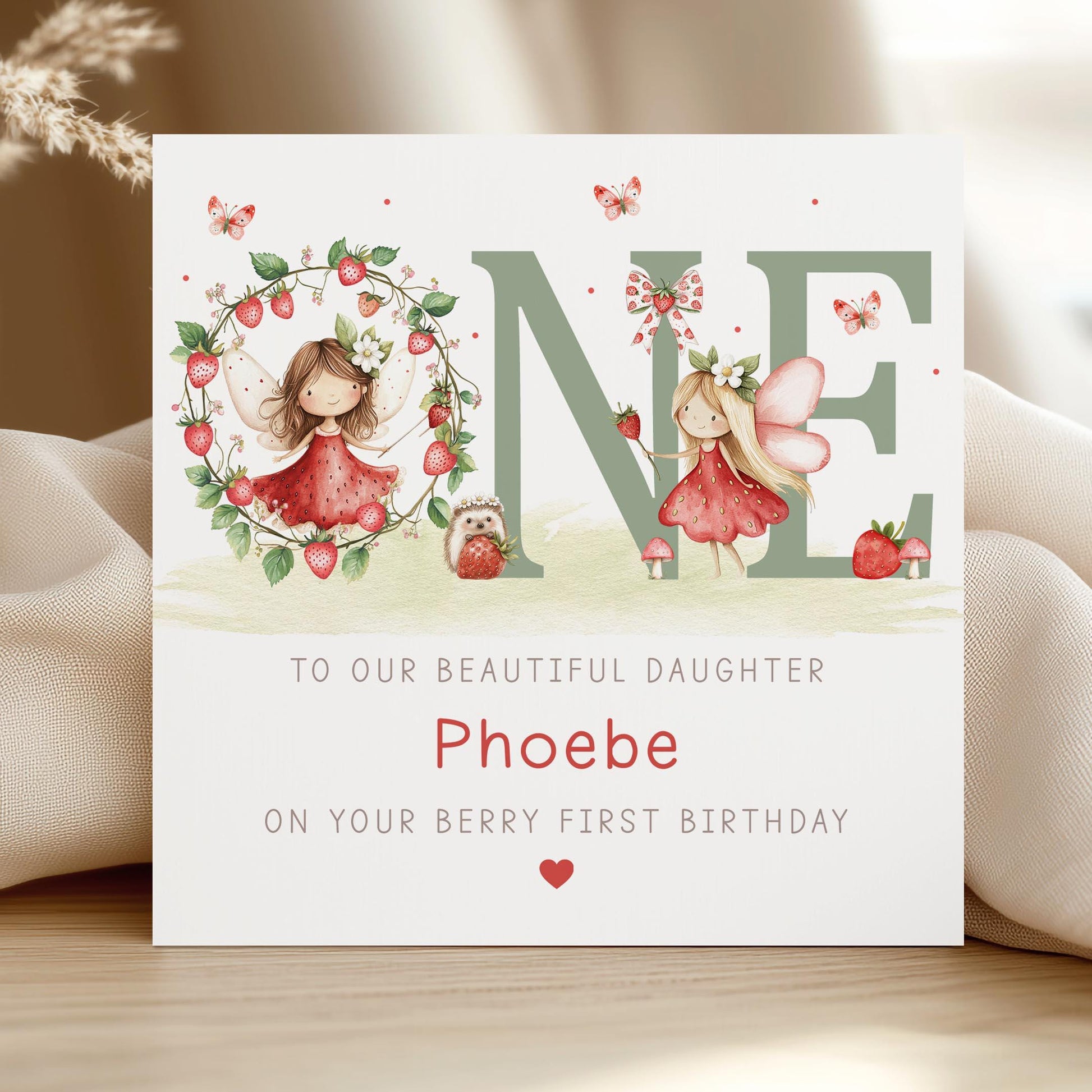 Berry First Birthday Card, Personalised 1st Strawberry Birthday Card for Daughter, Granddaughter, Sister, Niece, Sweet One Year Old Card