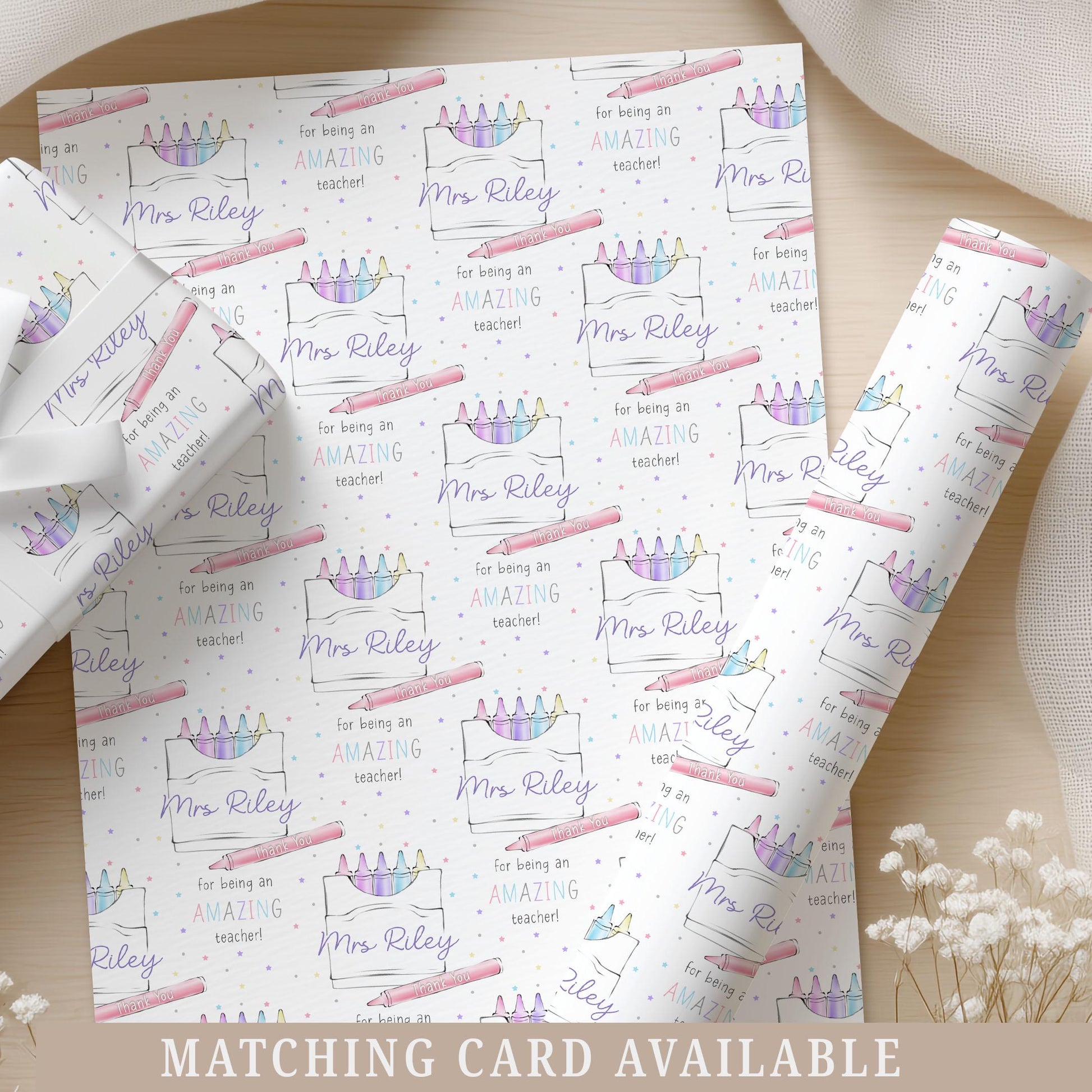 Teacher Gift Wrapping Paper, Personalised Thank You Teacher Gift Wrap, End of Year Gift for Teacher, Teaching Assistant, Keyworker