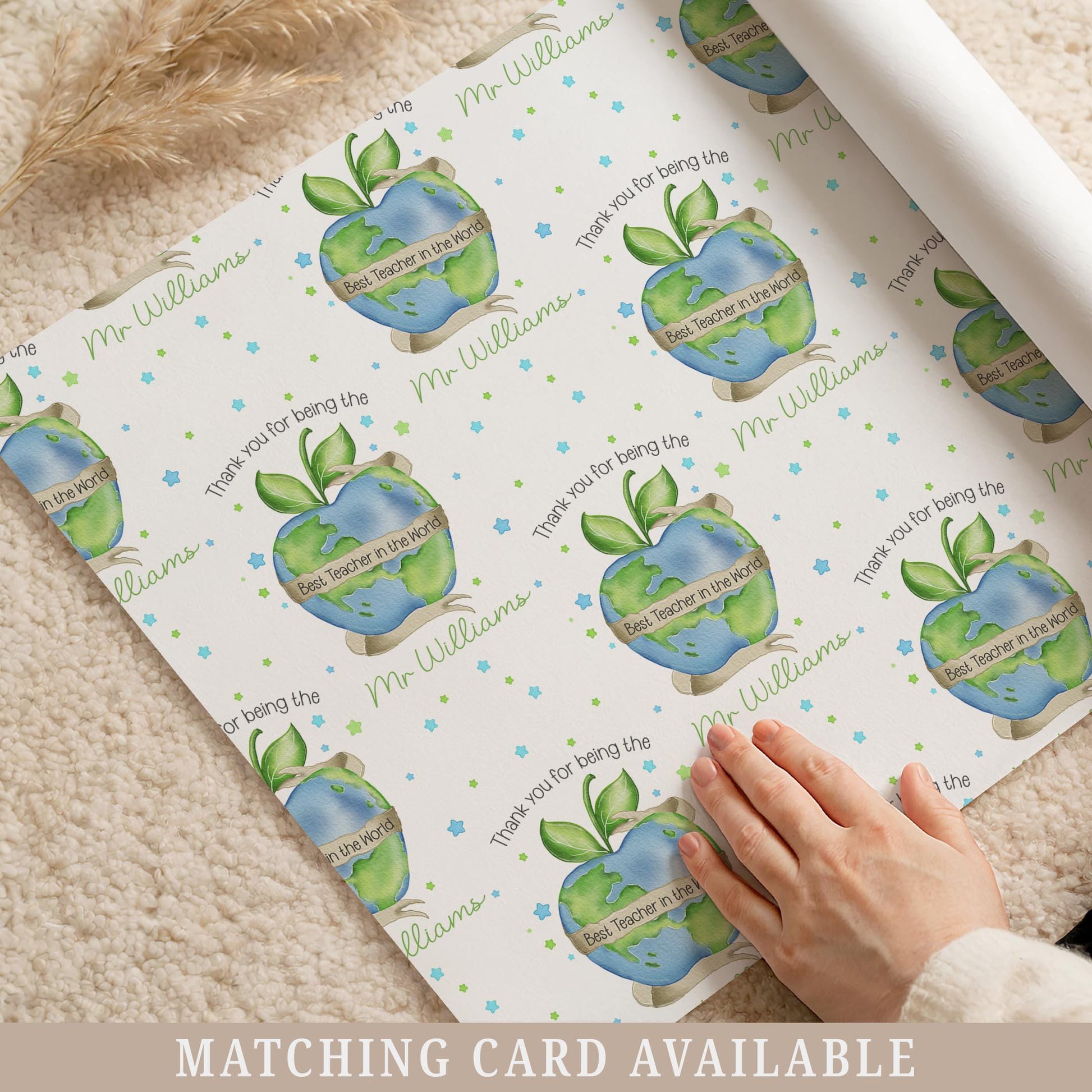 Personalised Teacher Wrapping Paper, Thank You Teacher Gift Wrap, End of Year Gift for Teacher, Best Teacher in the World Wrapping Paper