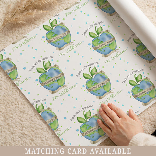Personalised Teacher Wrapping Paper, Thank You Teacher Gift Wrap, End of Year Gift for Teacher, Best Teacher in the World Wrapping Paper
