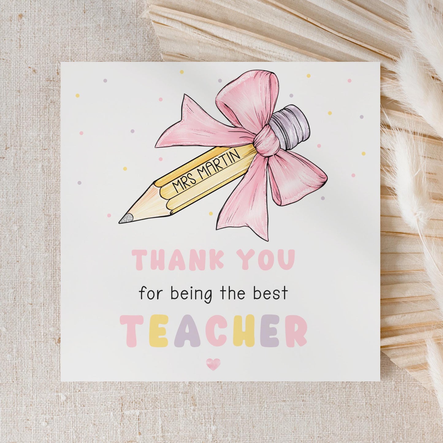 Thank You Teacher Card, Personalised Card for Teacher, Nursery Teacher, End of School Year Thank You Gift, Best Teacher Appreciation Card