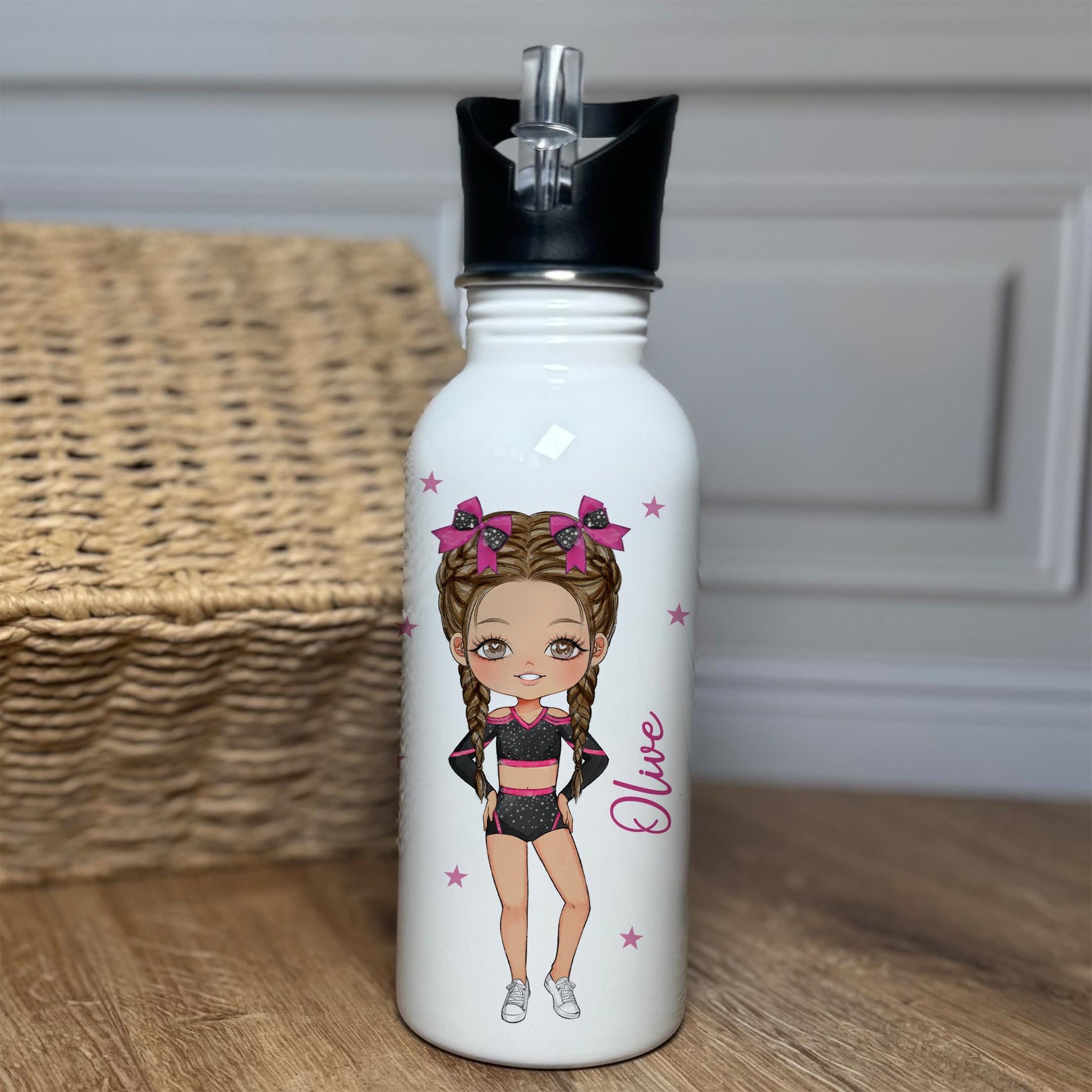 Cheerleader Water Bottle, Personalised Cheer & Dance 600ml Stainless Steel Bottle, Custom Dance Character, Cheer Class Bottle, Team Gift