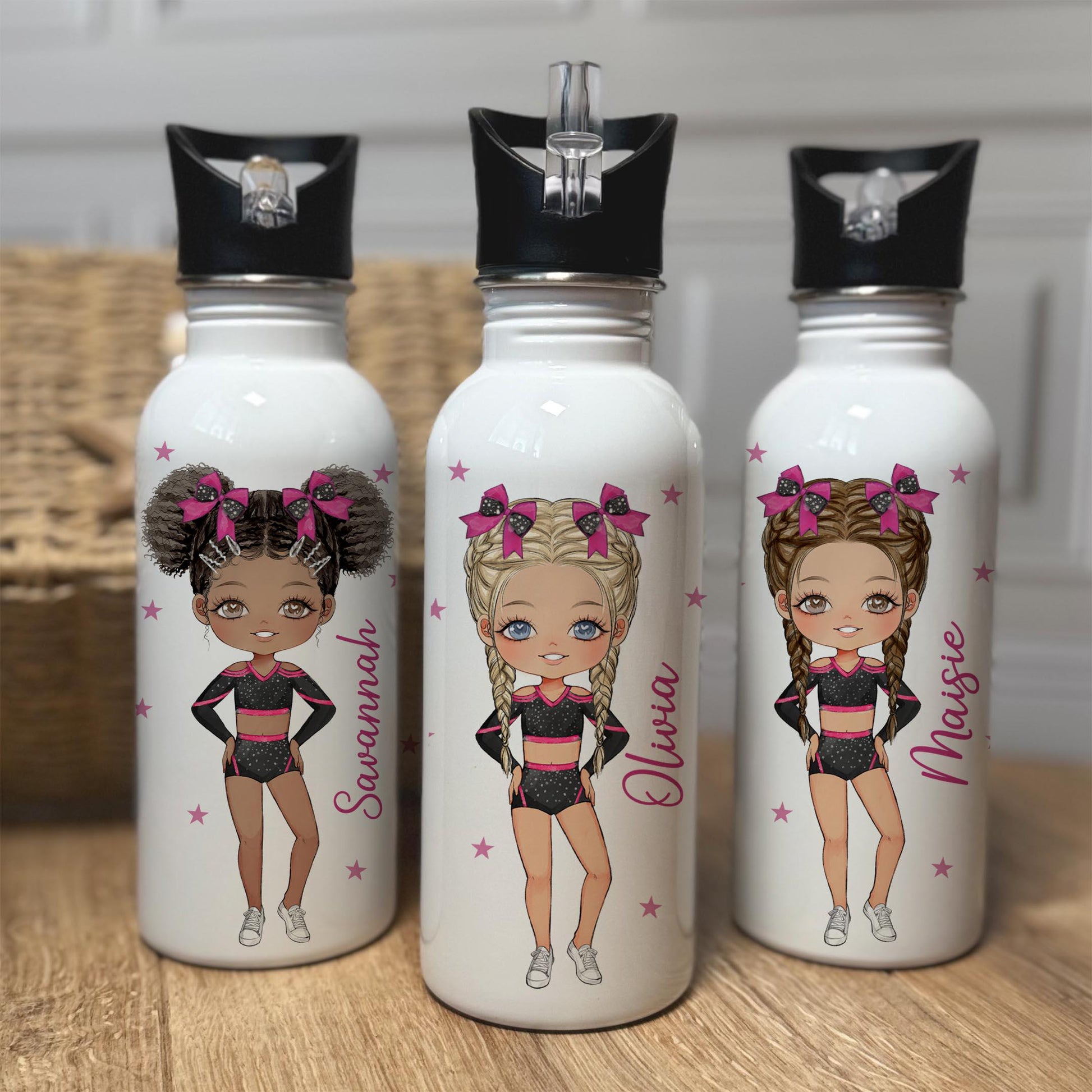 Cheerleader Water Bottle, Personalised Cheer & Dance 600ml Stainless Steel Bottle, Custom Dance Character, Cheer Class Bottle, Team Gift