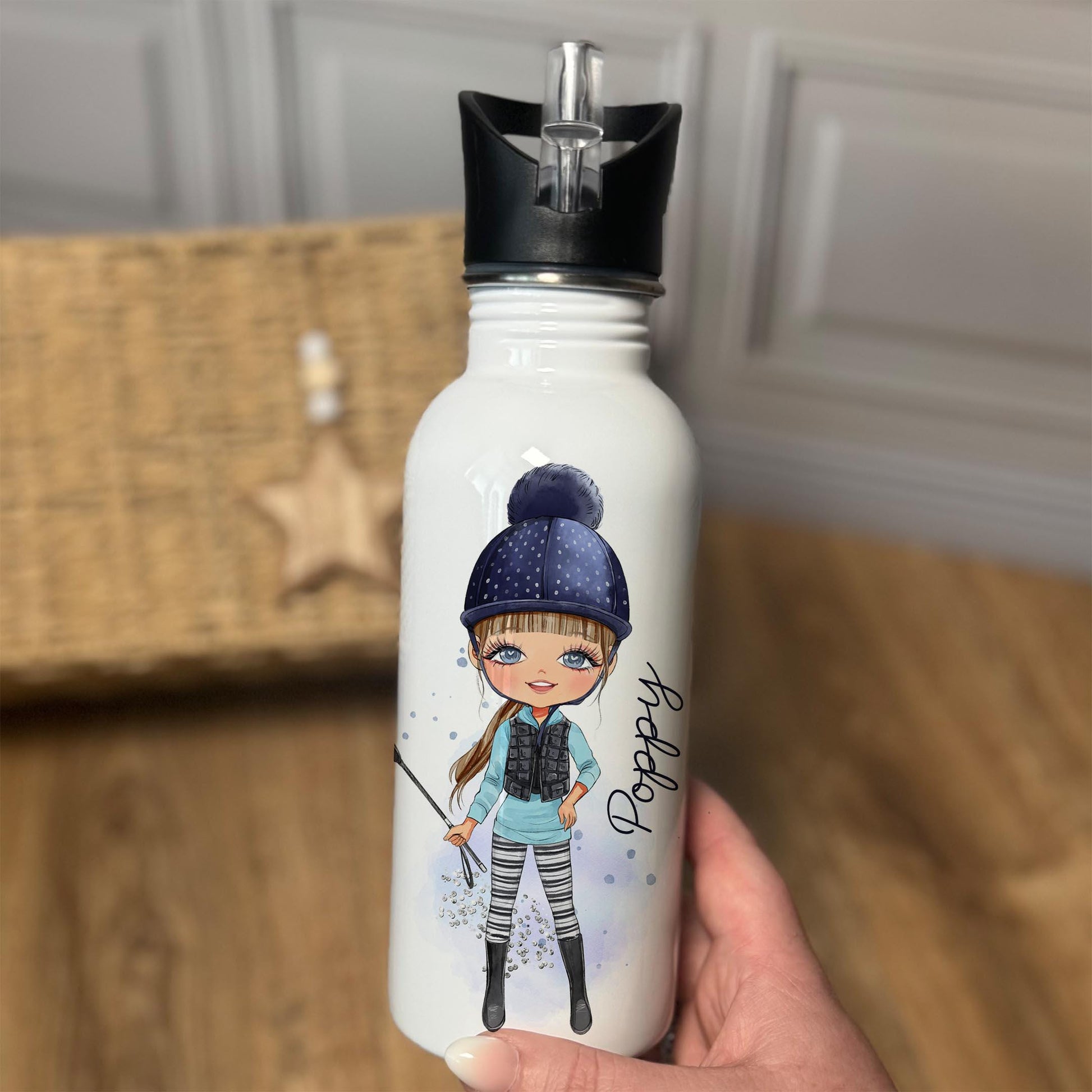 Horse Rider Water Bottle, Personalised Horse Riding 600ml Stainless Steel Bottle, Custom Character, Horse Lover Gift, Equestrian Gift