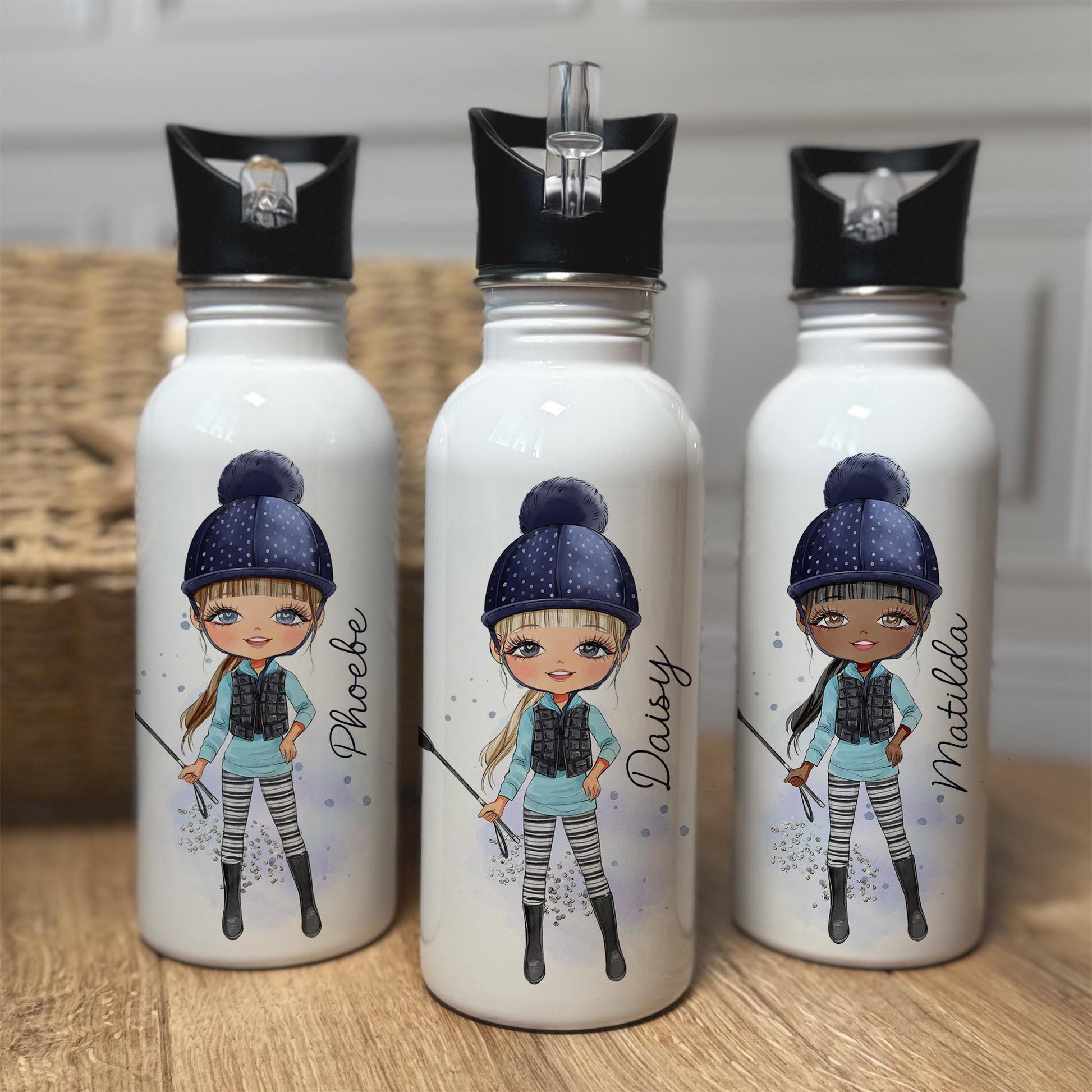 Horse Rider Water Bottle, Personalised Horse Riding 600ml Stainless Steel Bottle, Custom Character, Horse Lover Gift, Equestrian Gift