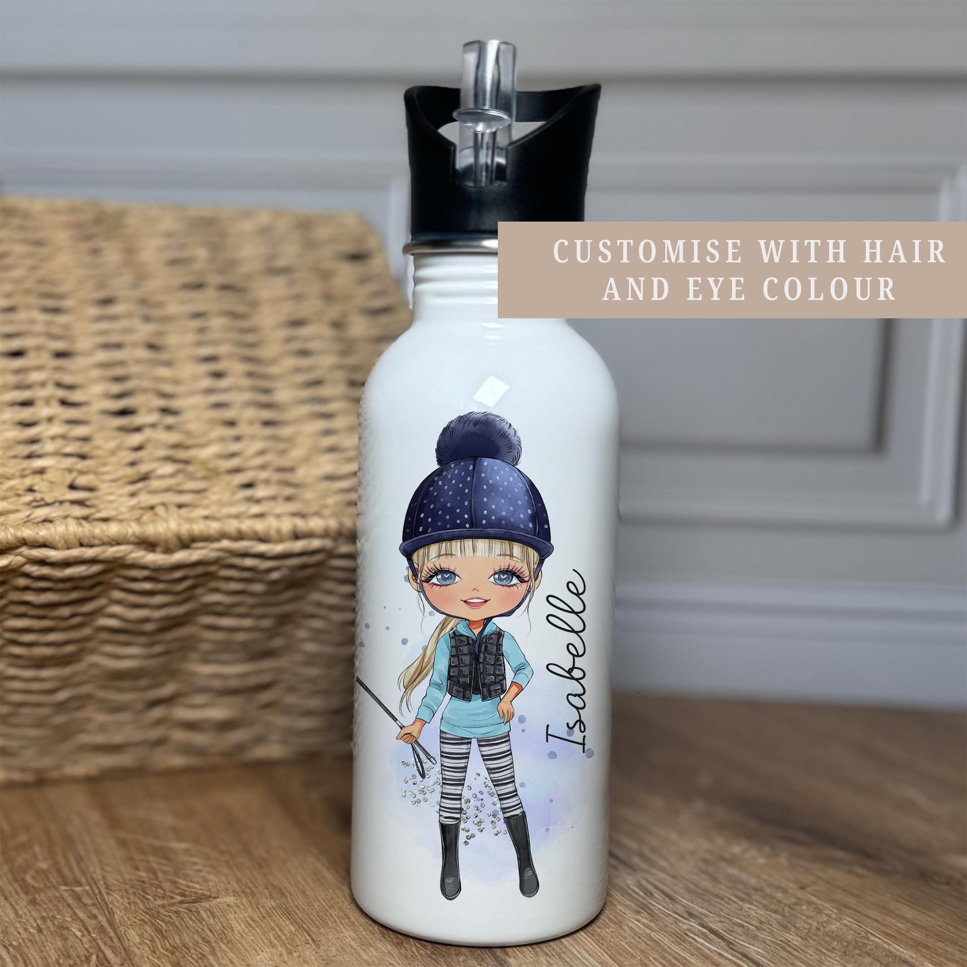 Horse Rider Water Bottle, Personalised Horse Riding 600ml Stainless Steel Bottle, Custom Character, Horse Lover Gift, Equestrian Gift