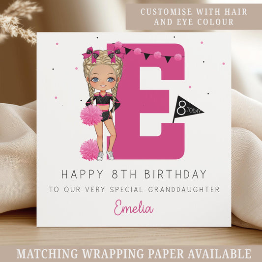 Cheerleader Birthday Card, Personalised 7th 8th 9th 10th Any Age Cheer & Dance Birthday Card Daughter, Granddaughter, Niece, Custom Girls