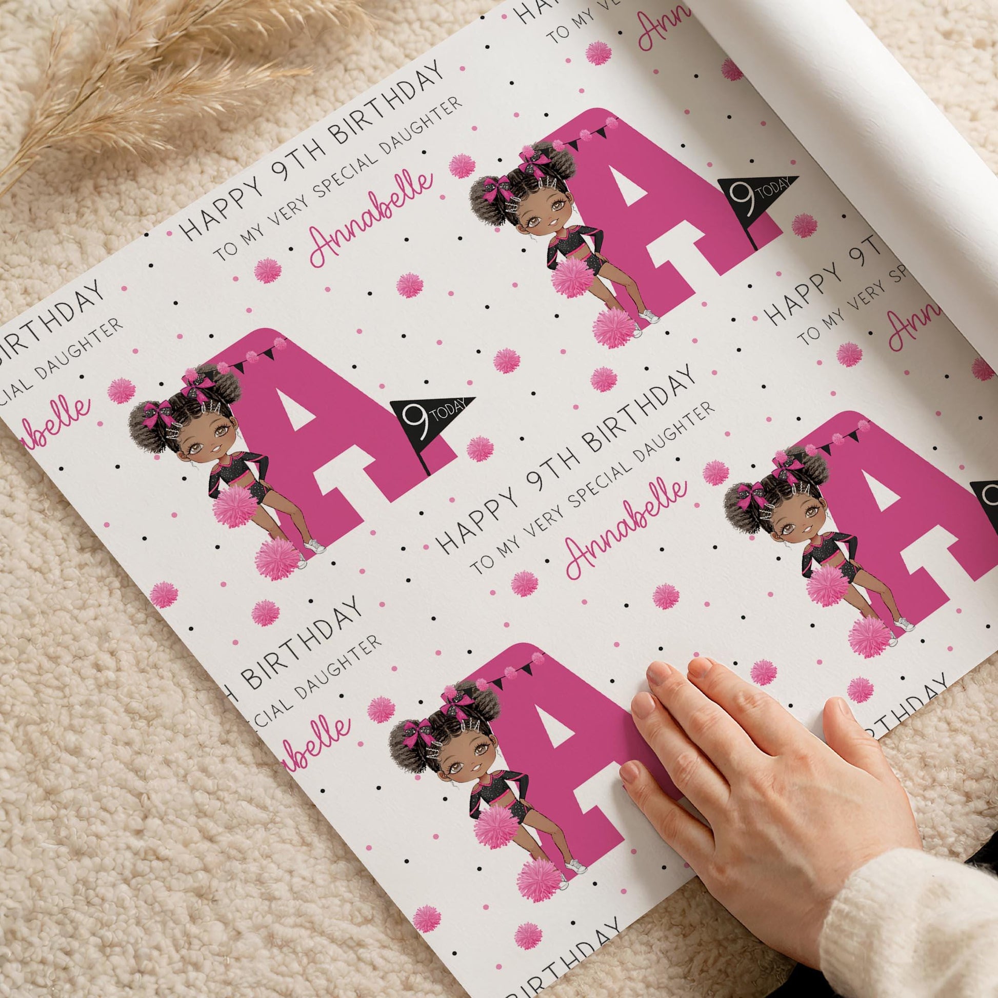 Cheerleader Gift Wrapping Paper, Personalised 7th 8th 9th 10th Any Age Cheer & Dance Gift Wrap Daughter, Granddaughter, Niece, Cheer Girls