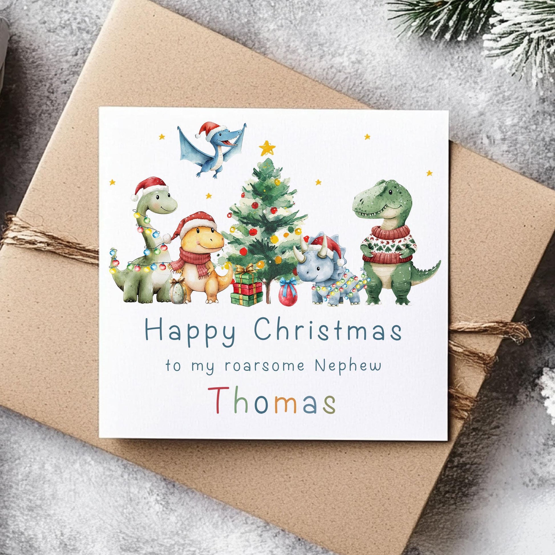 Dinosaur Christmas Card for Kids, Personalised Dino Xmas Card for a Roarsome Son, Grandson, Nephew, Little Boy, Fun Dinosaur Xmas Card