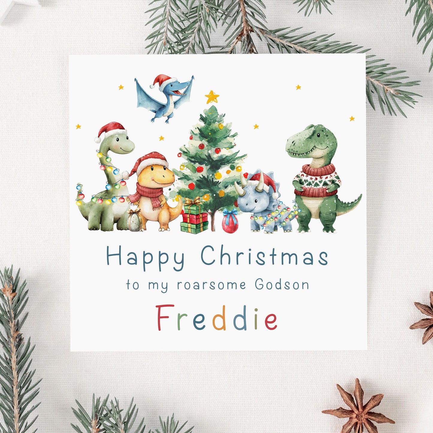 Christmas Dinosaur Gift Wrapping Paper for Kids, Personalised Fun Dino Xmas Gift Wrap for Boys, for a Roarsome Son, Grandson, Nephew