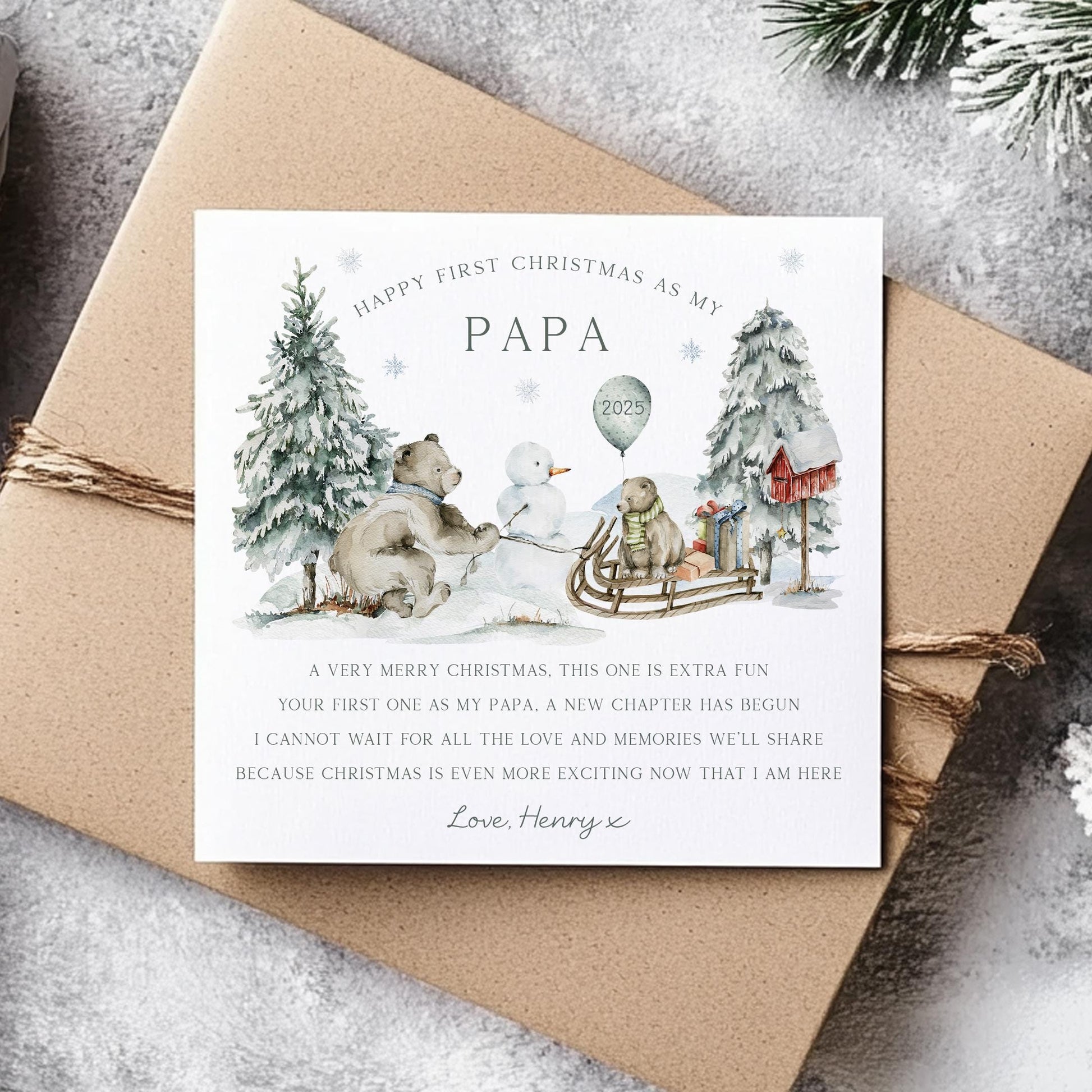 Personalised Happy First Christmas as my Daddy, Grandad, Grandpa, Godfather, Uncle Card