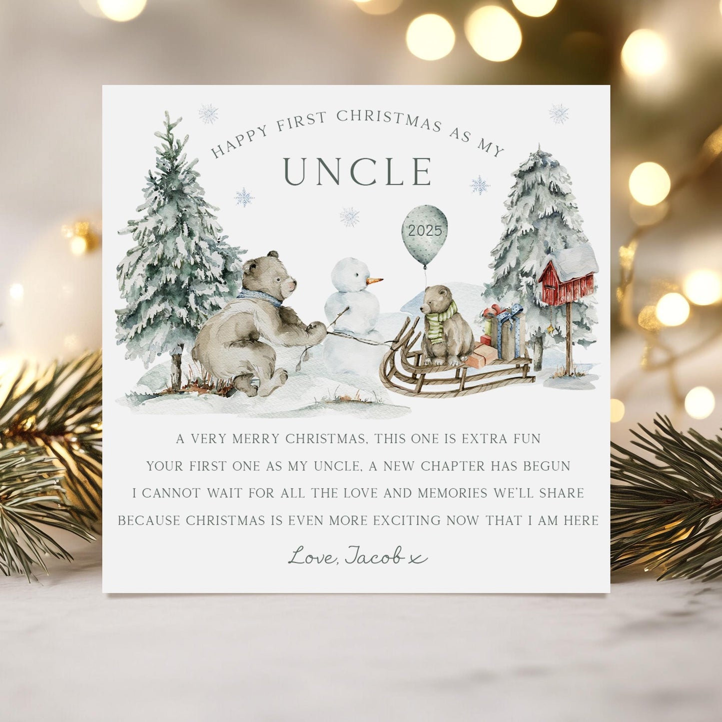 Personalised Happy First Christmas as my Daddy, Grandad, Grandpa, Godfather, Uncle Card