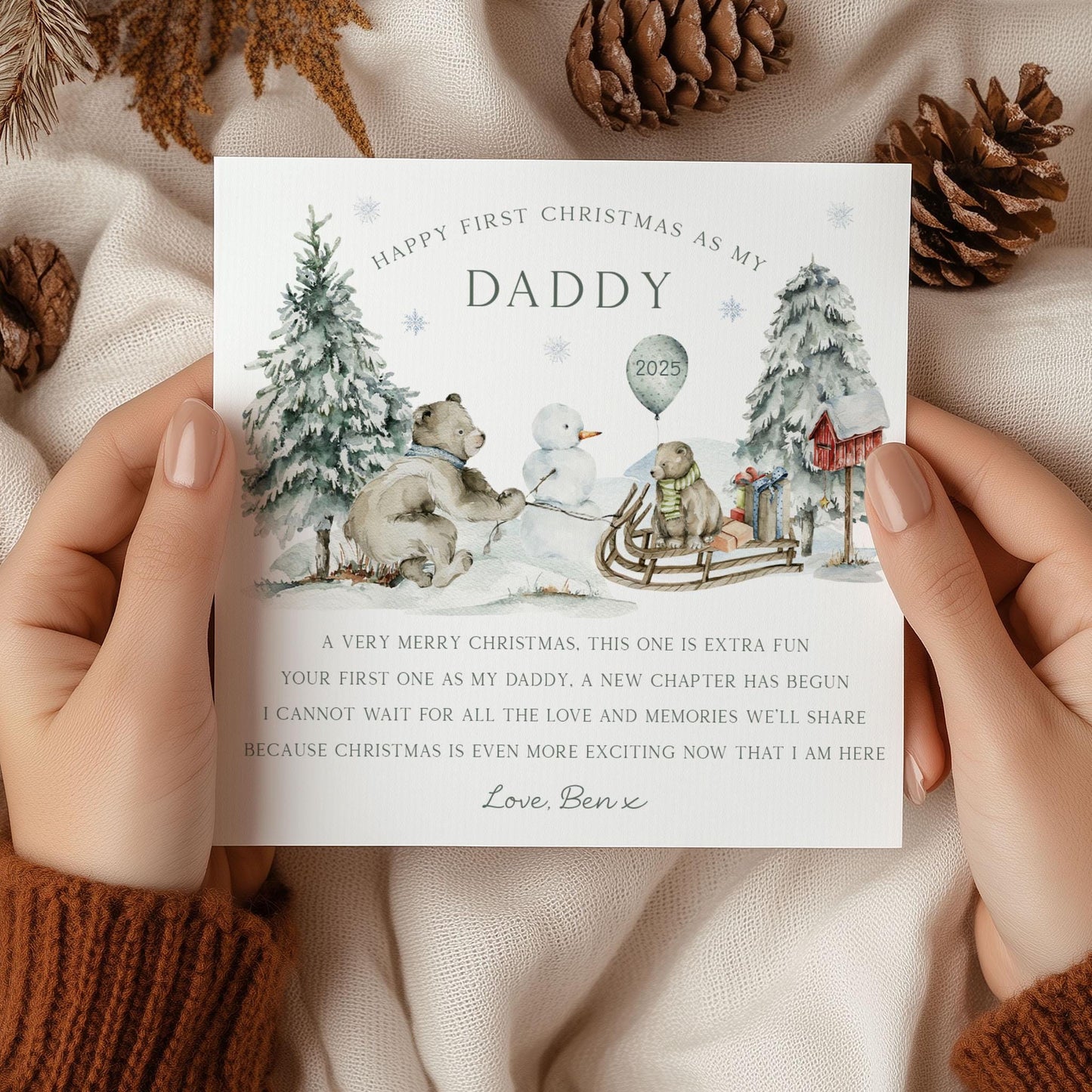 Personalised Happy First Christmas as my Daddy, Grandad, Grandpa, Godfather, Uncle Card