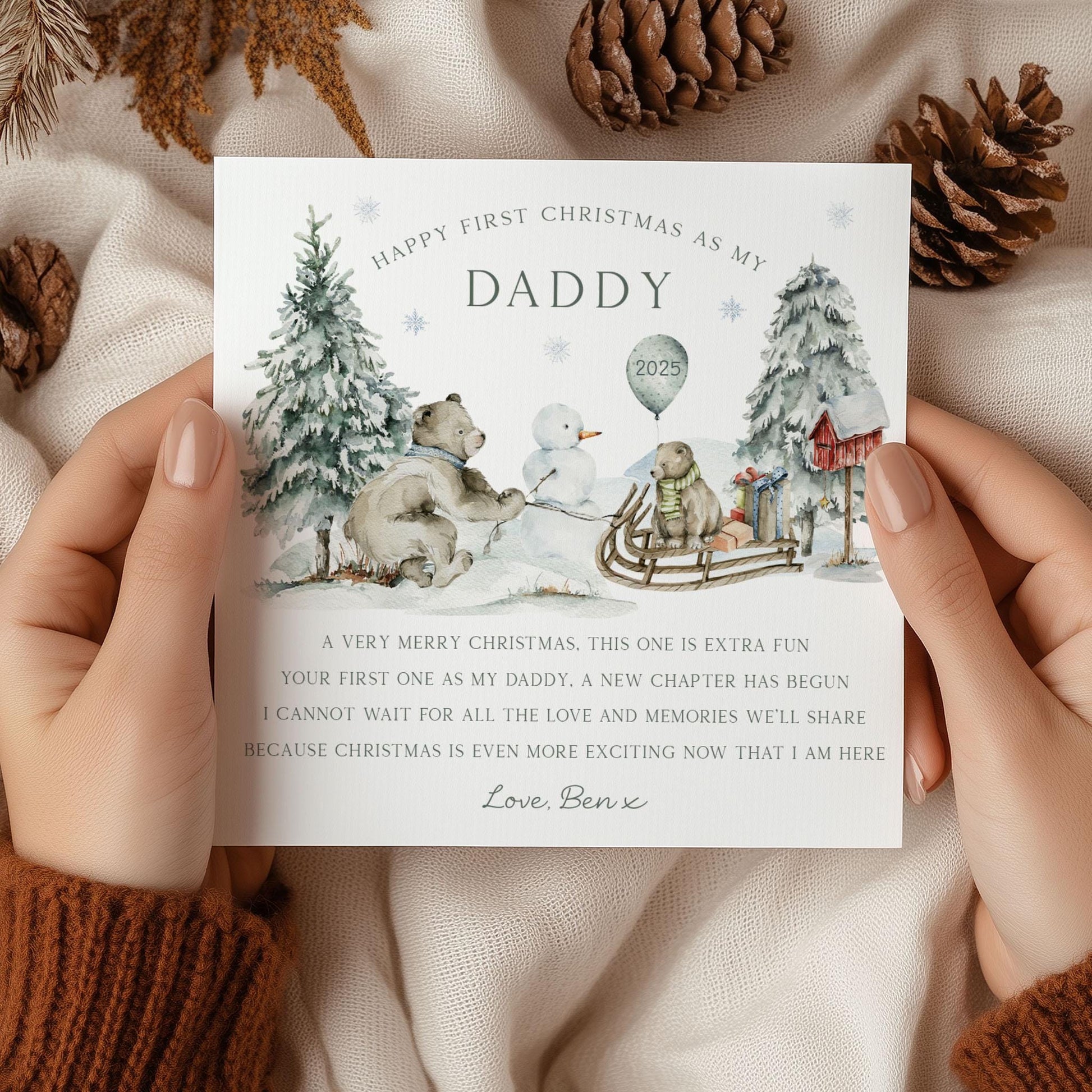 Personalised Happy First Christmas as my Daddy, Grandad, Grandpa, Godfather, Uncle Card