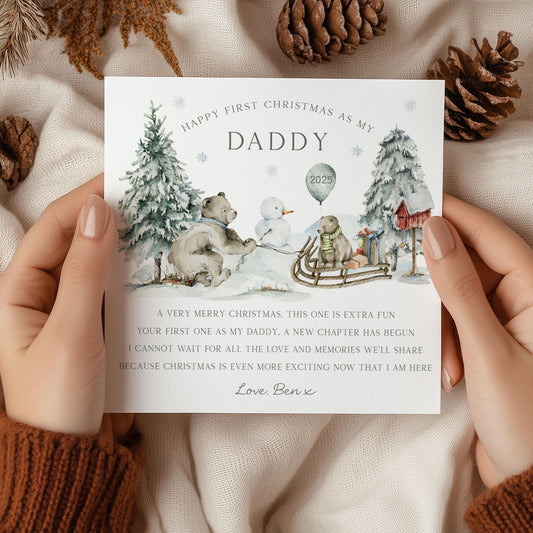 Personalised Happy First Christmas as my Daddy, Grandad, Grandpa, Godfather, Uncle Card
