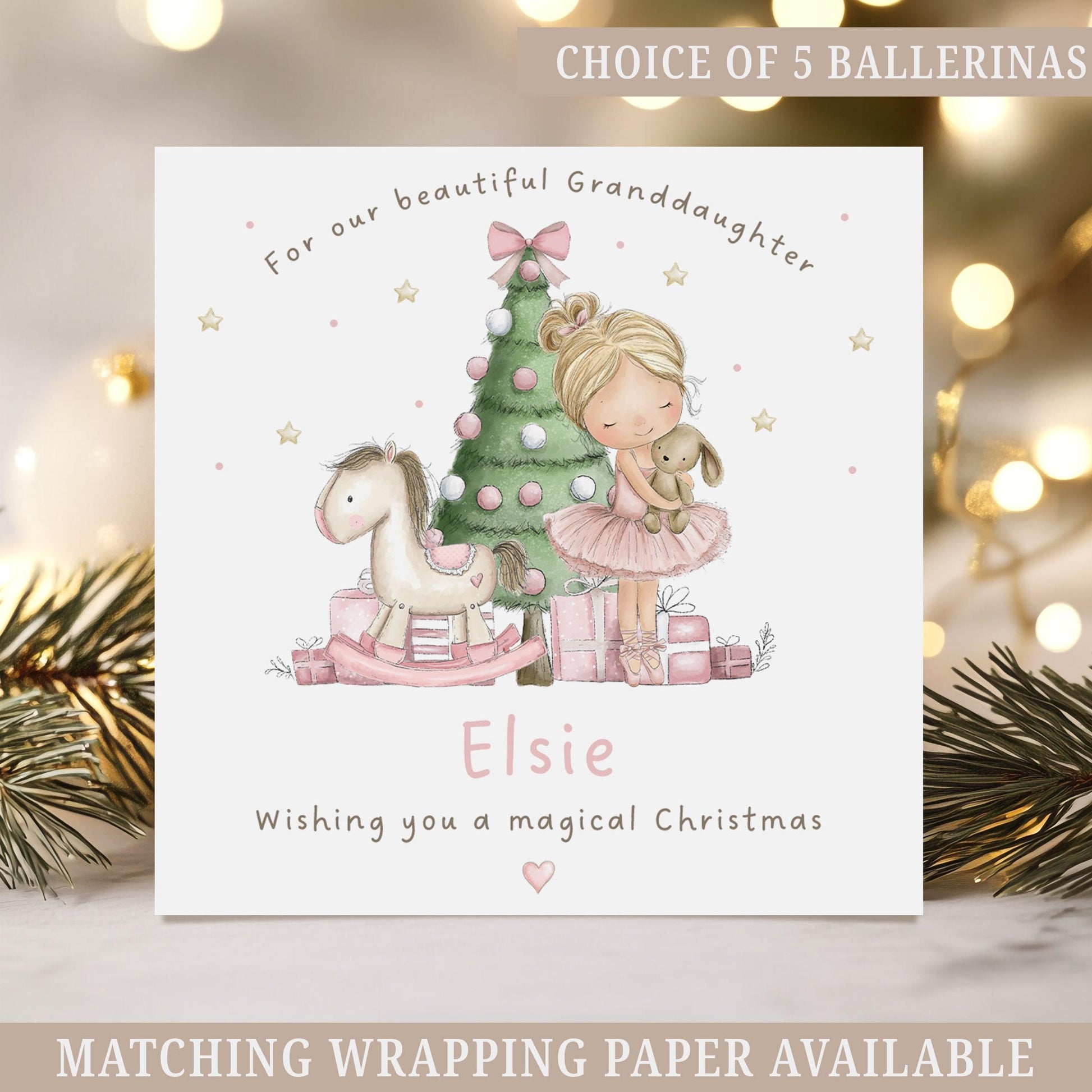 Christmas Card for Girls, Pink Ballerina Xmas Card Personalised for Daughter, Granddaughter, Niece, Special Little Girl, Custom Ballerina