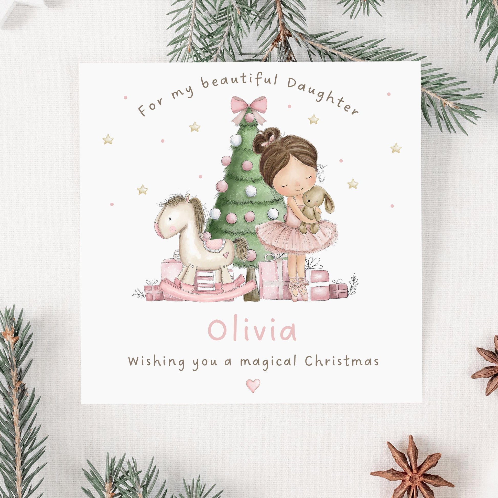 Christmas Card for Girls, Pink Ballerina Xmas Card Personalised for Daughter, Granddaughter, Niece, Special Little Girl, Custom Ballerina