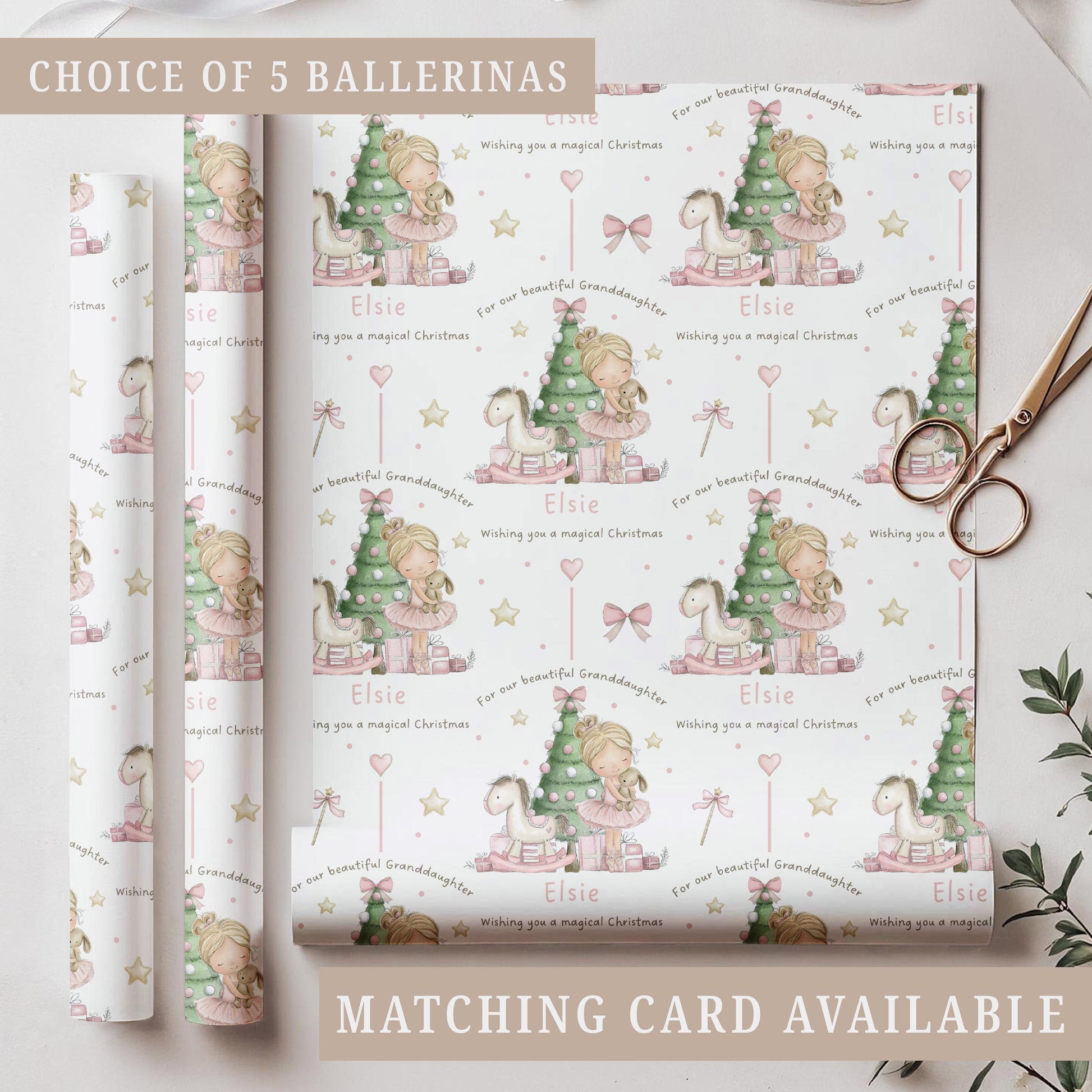 Pink Xmas Wrapping Paper for Girls, Personalised Custom Pink Ballerina Xmas Gift Wrap for Daughter, Granddaughter, Niece Special Little Girl