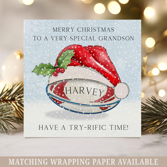 Personalised Rugby Christmas Card