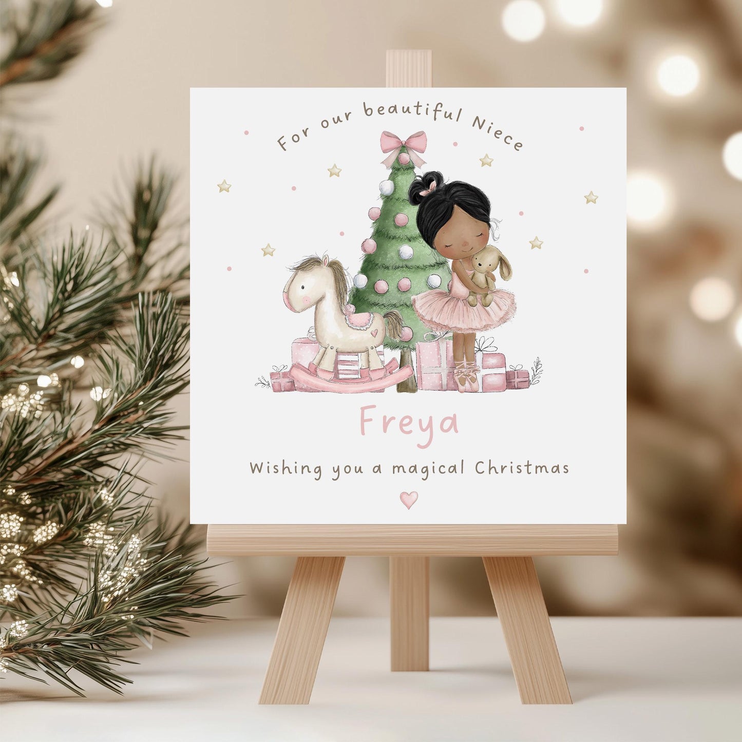 Christmas Card for Girls, Pink Ballerina Xmas Card Personalised for Daughter, Granddaughter, Niece, Special Little Girl, Custom Ballerina