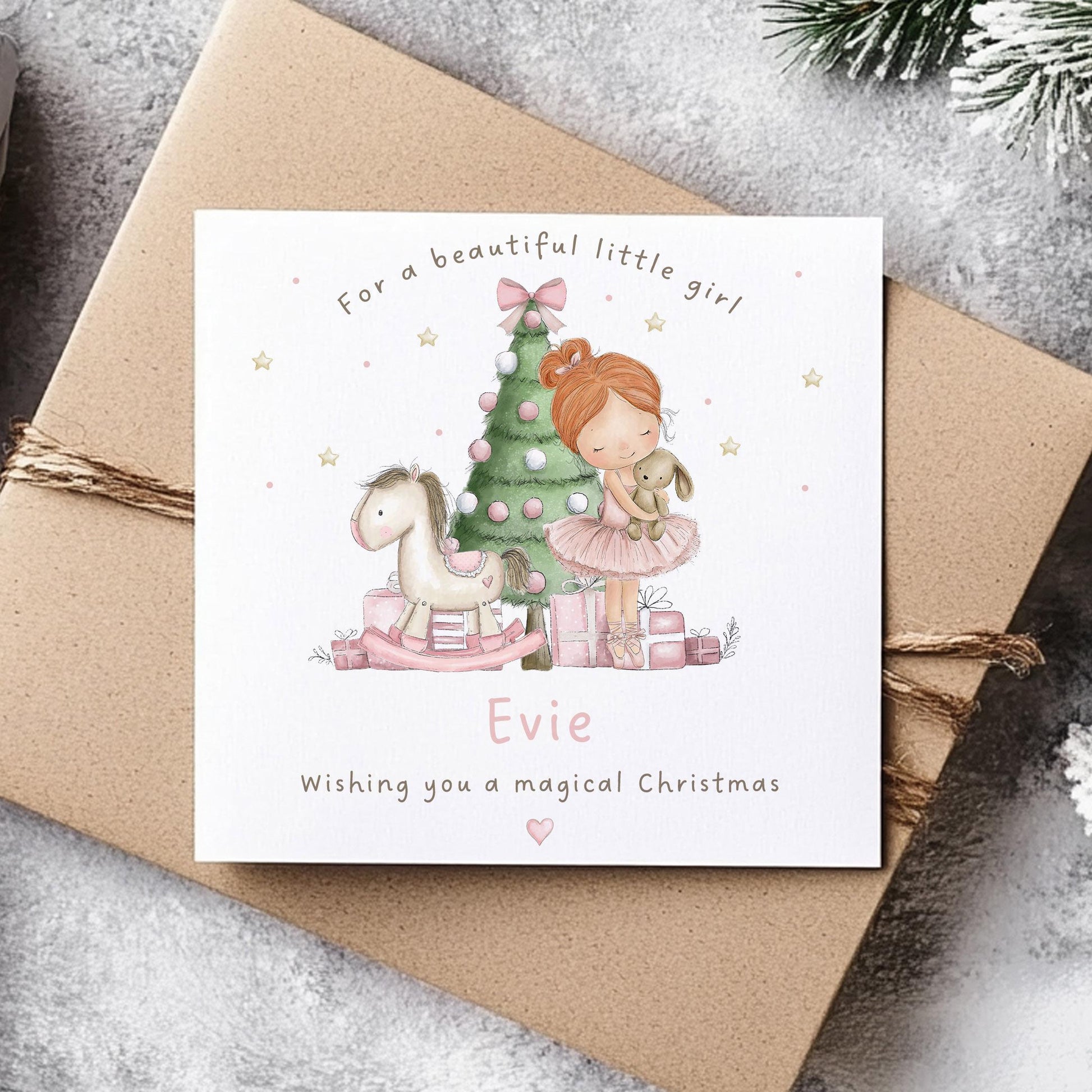 Christmas Card for Girls, Pink Ballerina Xmas Card Personalised for Daughter, Granddaughter, Niece, Special Little Girl, Custom Ballerina