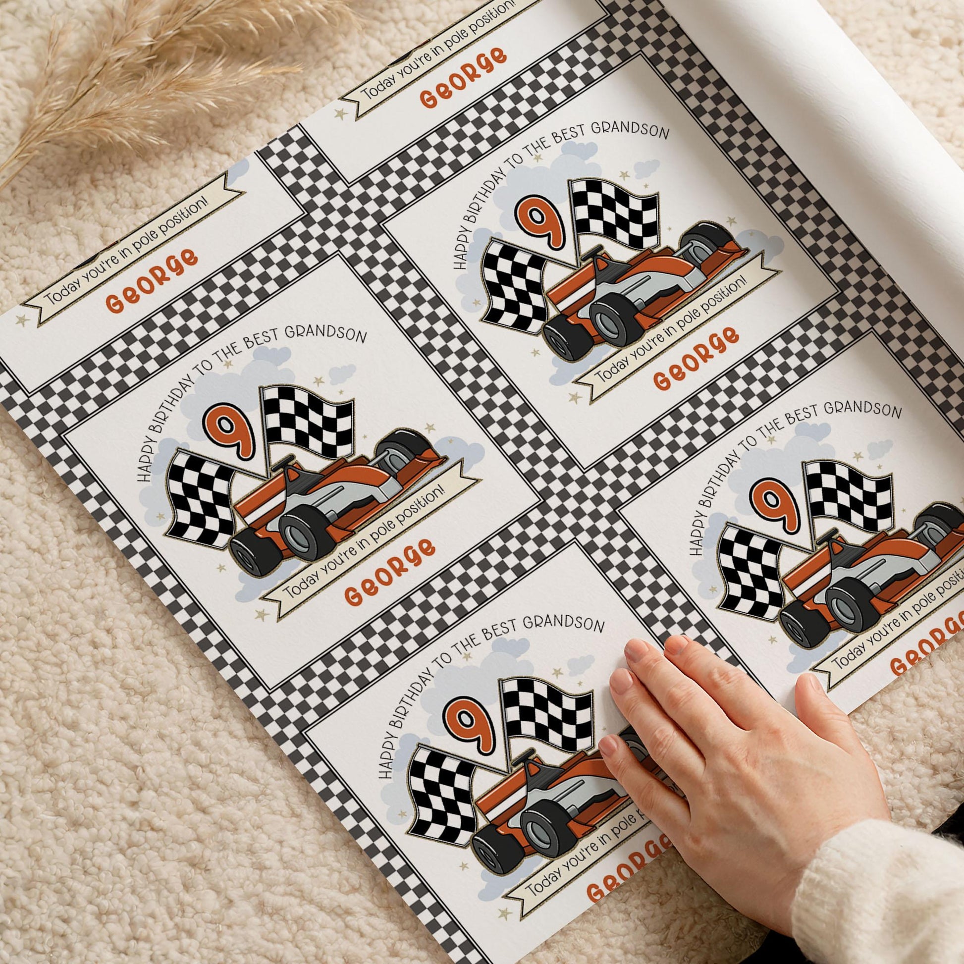 Race Car Birthday Card, Personalised for Son, Daughter, Grandson, Granddaughter, Nephew, Niece, Boys Girls, Motorsport Racing Car 10 Colours