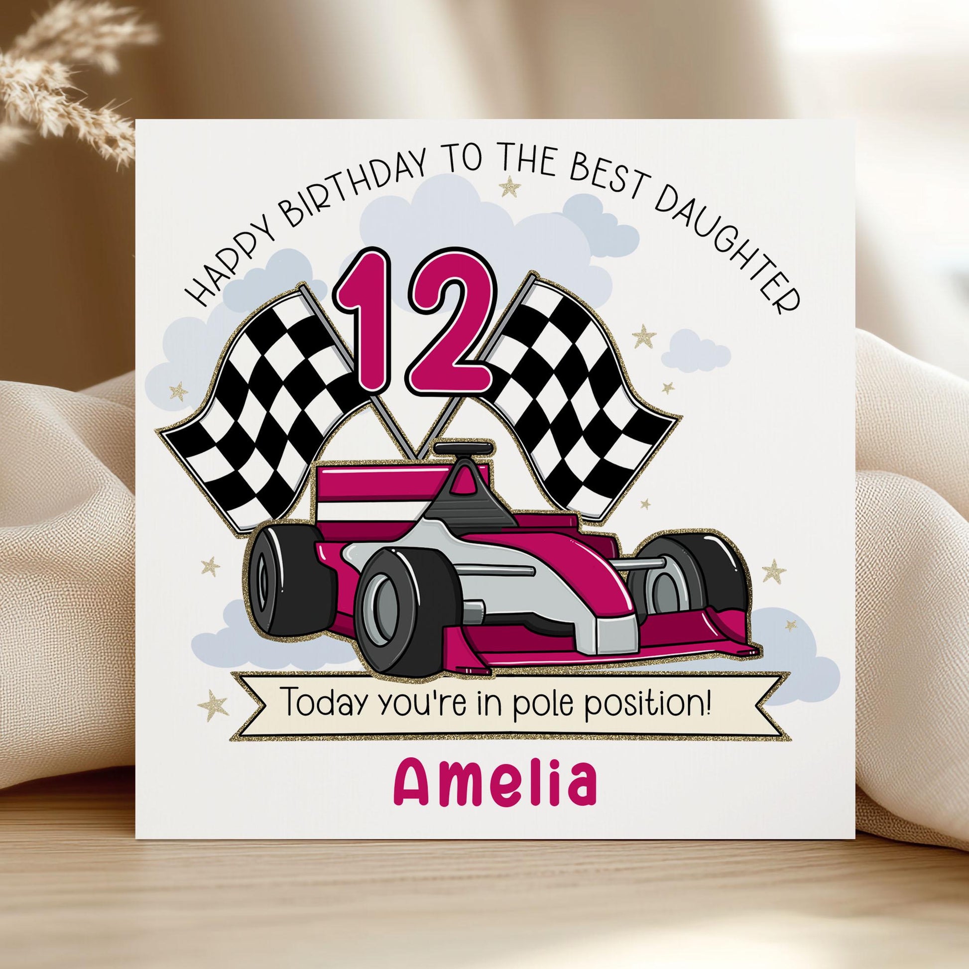 Race Car Birthday Gift Wrapping Paper for Kids, Personalised Any Age Motorsport Racing Car Gift Wrap for Boys and Girls, 10 Car Colours