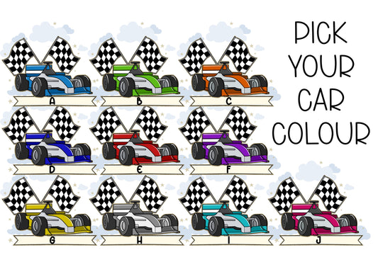Race Car Birthday Gift Wrapping Paper for Kids, Personalised Any Age Motorsport Racing Car Gift Wrap for Boys and Girls, 10 Car Colours