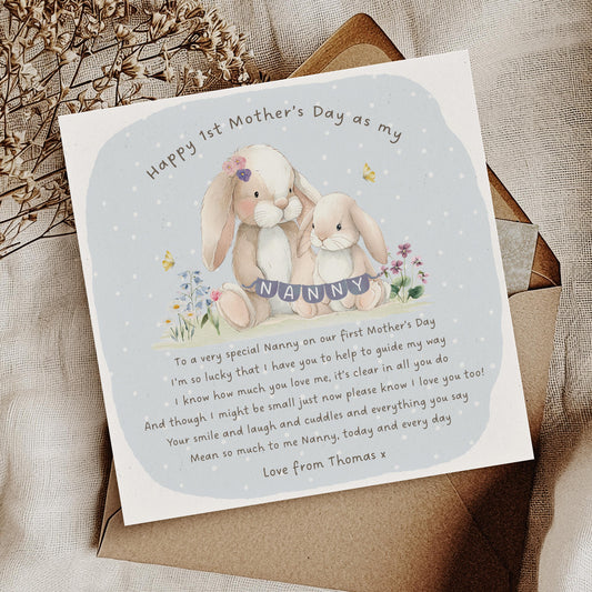 1st Mothers Day Grandma Card – Personalised with Poem for Granny, Nan, Nana, Auntie, Gift from Baby Boy or Girl