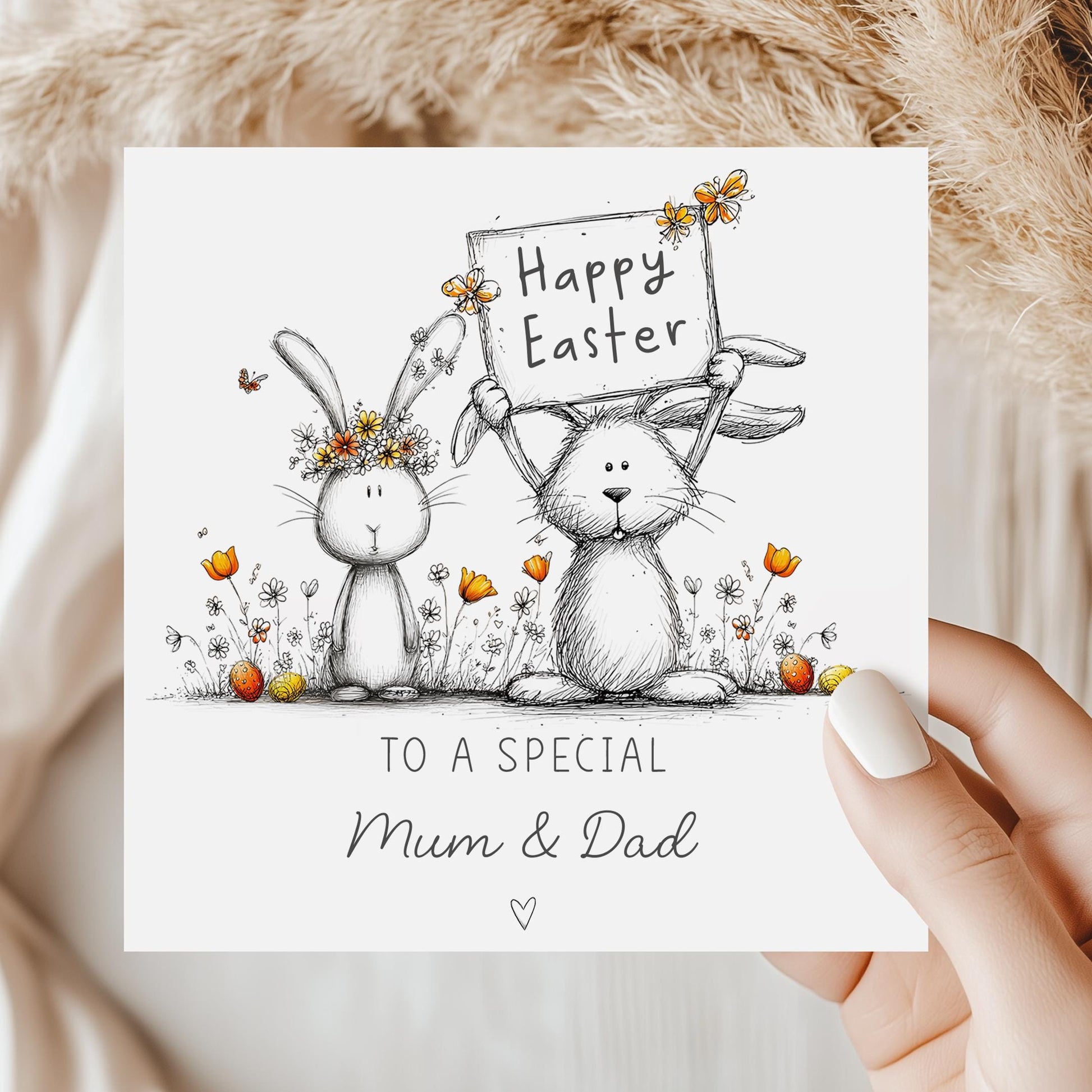 Easter Card for Special Couple, Personalised Cute Bunny Greeting Card with Custom Names for Parents, Grandparents, Friends